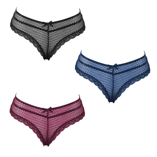 3er Set Sexy Slip Panty Spitze Transparent Unterwäsche Unterhose Dessous S/XL - P5180
