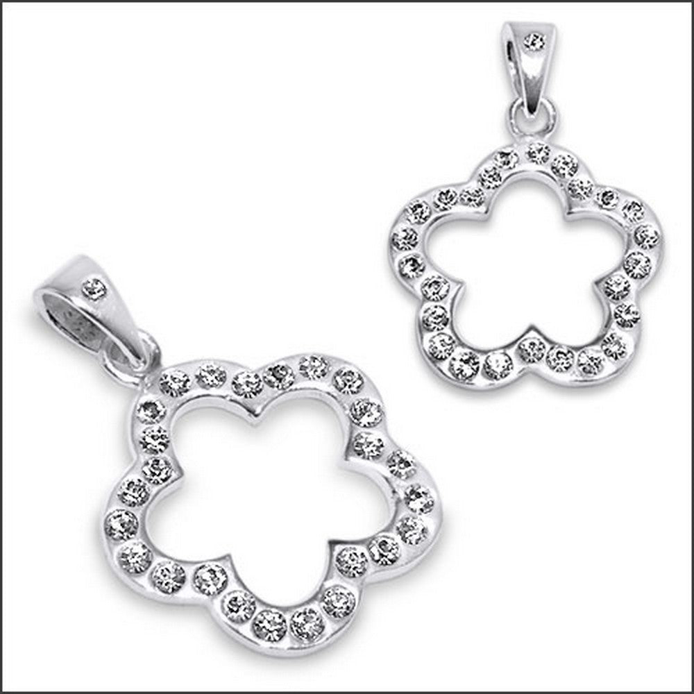 925 Sterling Silber 3D Blume Anhänger Kette Weiß Strass Zirkonia Halskette Ø18mm