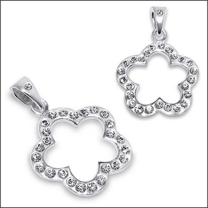 925 Sterling Silber 3D Blume Anhänger Kette Weiß Strass Zirkonia Halskette Ø18mm