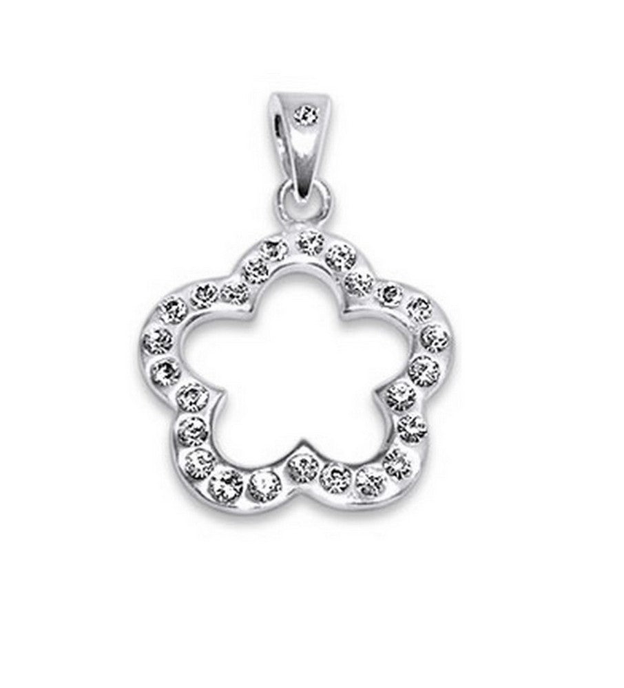 925 Sterling Silber 3D Blume Anhänger Kette Weiß Strass Zirkonia Halskette Ø18mm