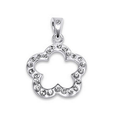 925 Sterling Silber 3D Blume Anhänger Kette Weiß Strass Zirkonia Halskette Ø18mm