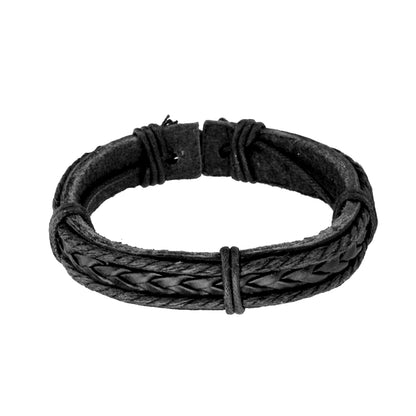 Herren Echt Leder Armband Schwarz Geflochten Surfer Syle Schmuck 20cm