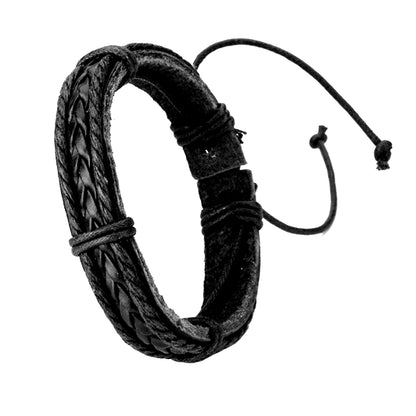 Herren Echt Leder Armband Schwarz Geflochten Surfer Syle Schmuck 20cm