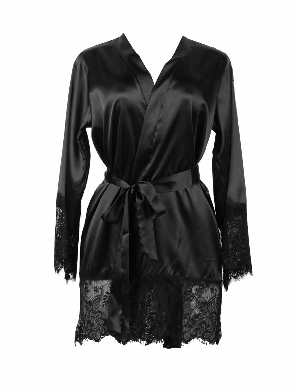 Satin Women's Pyjama Set Lace Nightdress Sleepwear Black + Thong S/M/L/XL