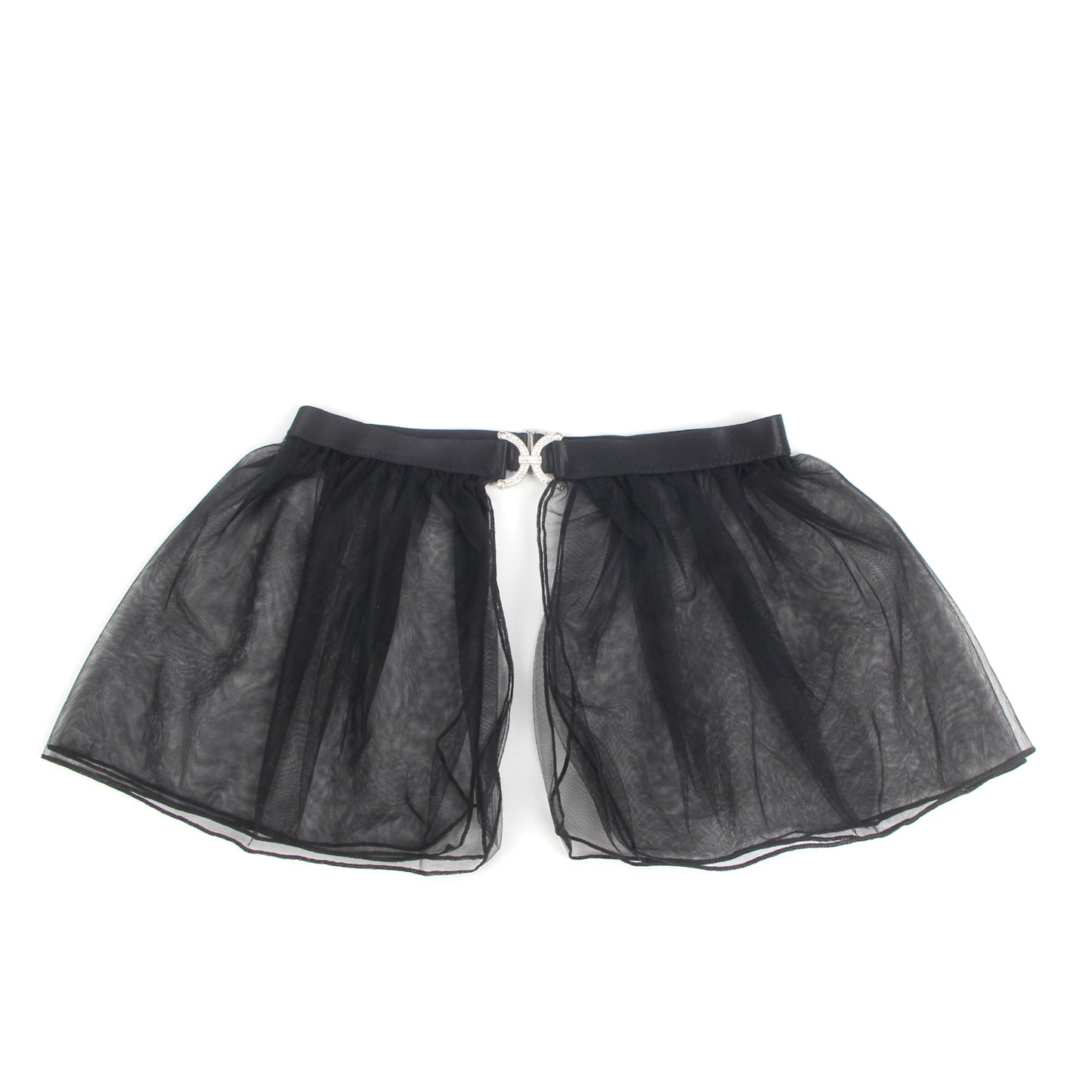 Schwarzer Mesh-Rock mit breitem Bund und Glitzer-Verzierung, Teil eines 2-teiligen Dessous-Sets
