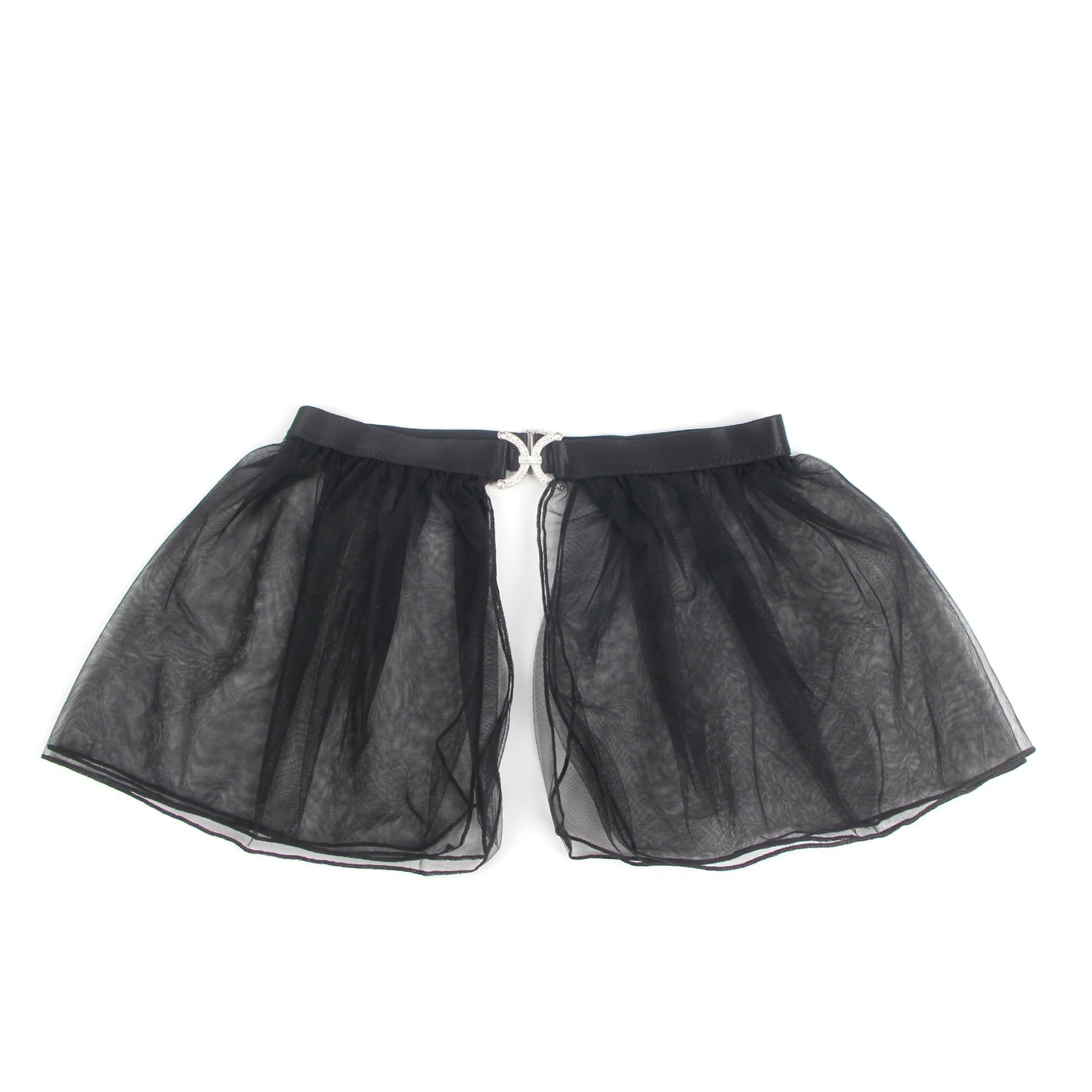 Schwarzer Mesh-Rock mit breitem Bund und Glitzer-Verzierung, Teil eines 2-teiligen Dessous-Sets