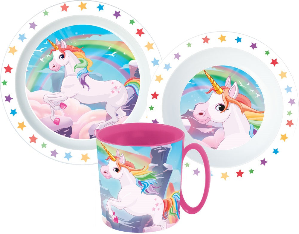 Unicorn Frühstücks Set Kinder Einhorn Geschirr Besteckset Cartoon Kindergarten
