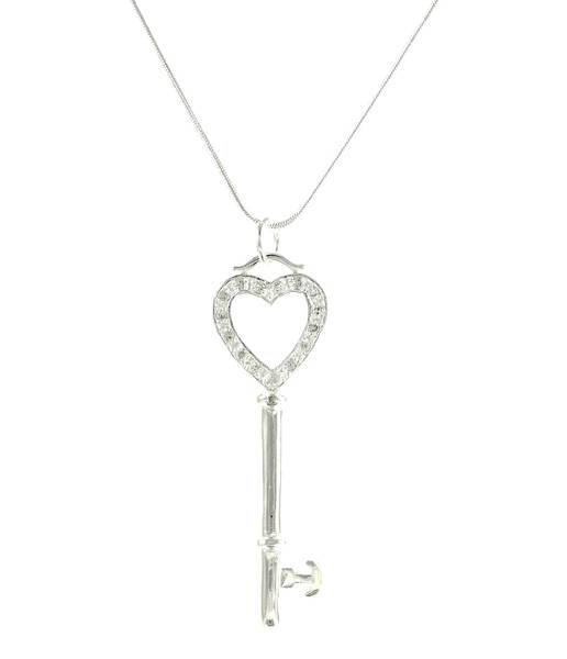 Lau-Fashion Luxury Ladies Necklace Key Zirconia Pendant Silver Plated Ø 67mm