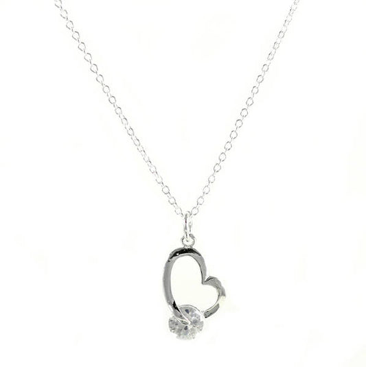 Lau-Fashion Herz Damen Halskette mit Zirkonia Stein Anhänger Versilbert Ø 15mm