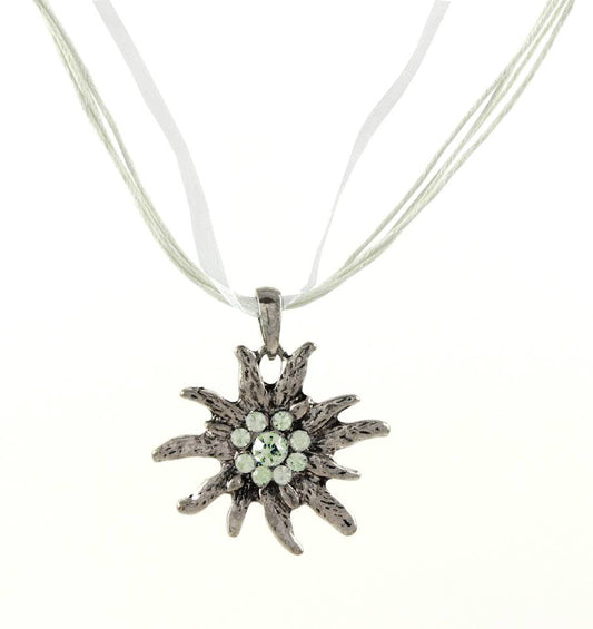 Sexy traditional dirndl edelweiss necklace beige zirconia Oktoberfest rhinestone jewelry Ø 36mm