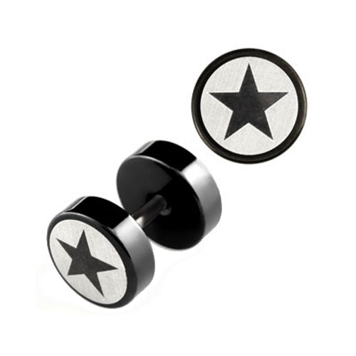 2 Stück Fake Plug Stern Logo Ohrstecker Schwarz Tunnel Ohrring Cap Ø 8mm