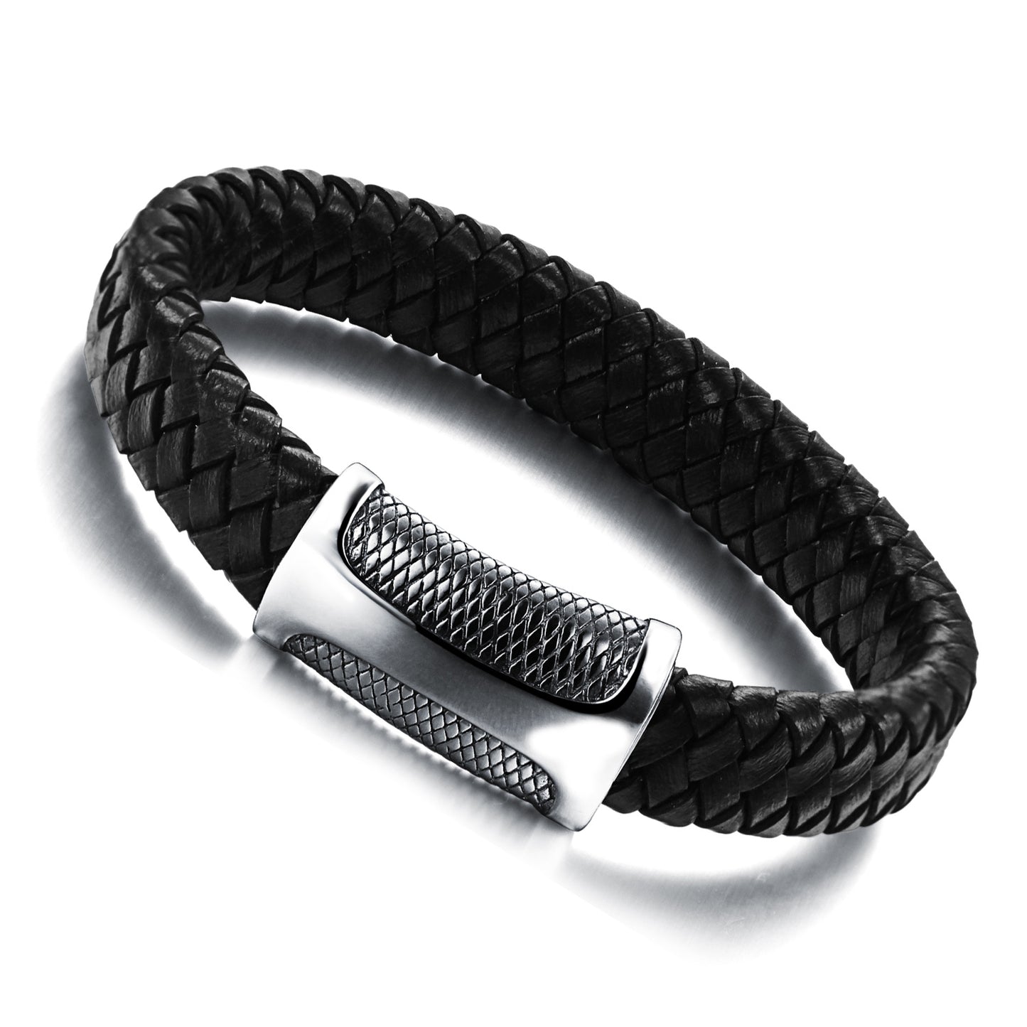Lederarmband Echt Leder Herren Schlangen Muster Biker Skull Magnet 19,5cm