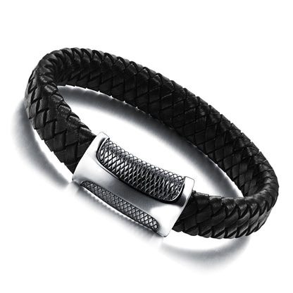Lederarmband Echt Leder Herren Schlangen Muster Biker Skull Magnet 19,5cm
