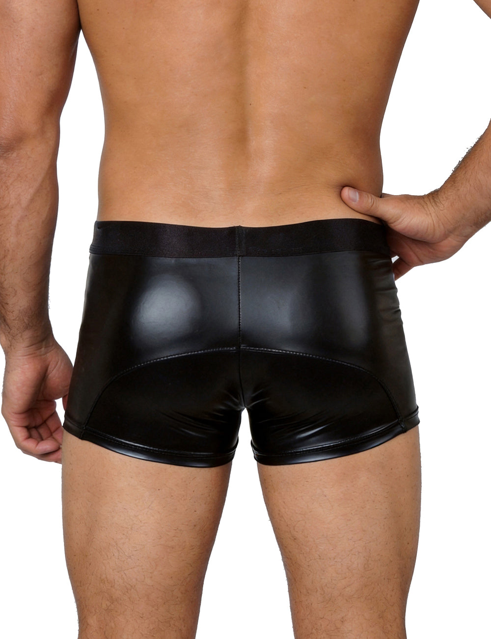 Herren Wetlook Boxer in Lederoptik mit Reißverschlüssen – Schwarz - MP319