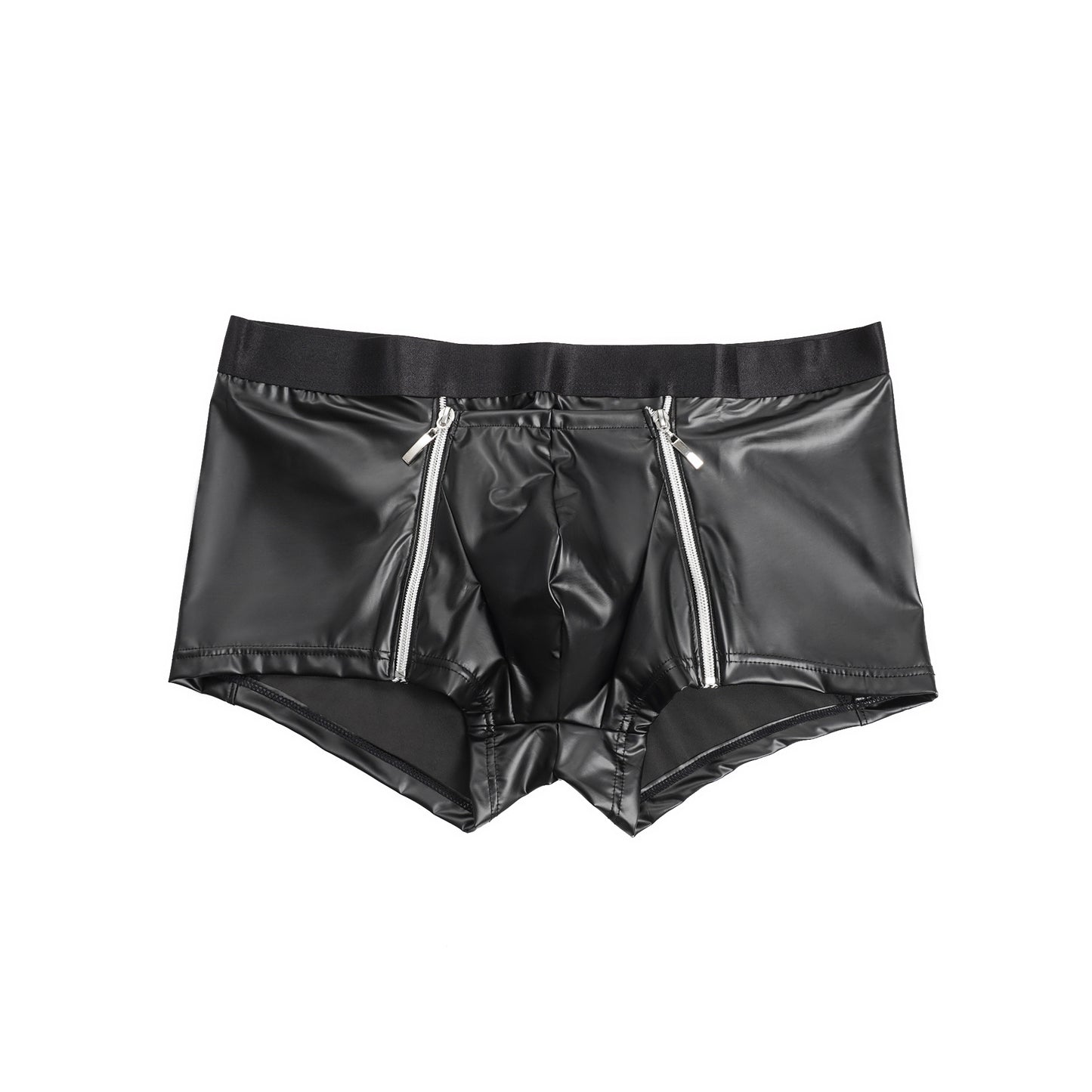 Herren Wetlook Boxer in Lederoptik mit Reißverschlüssen – Schwarz - MP319
