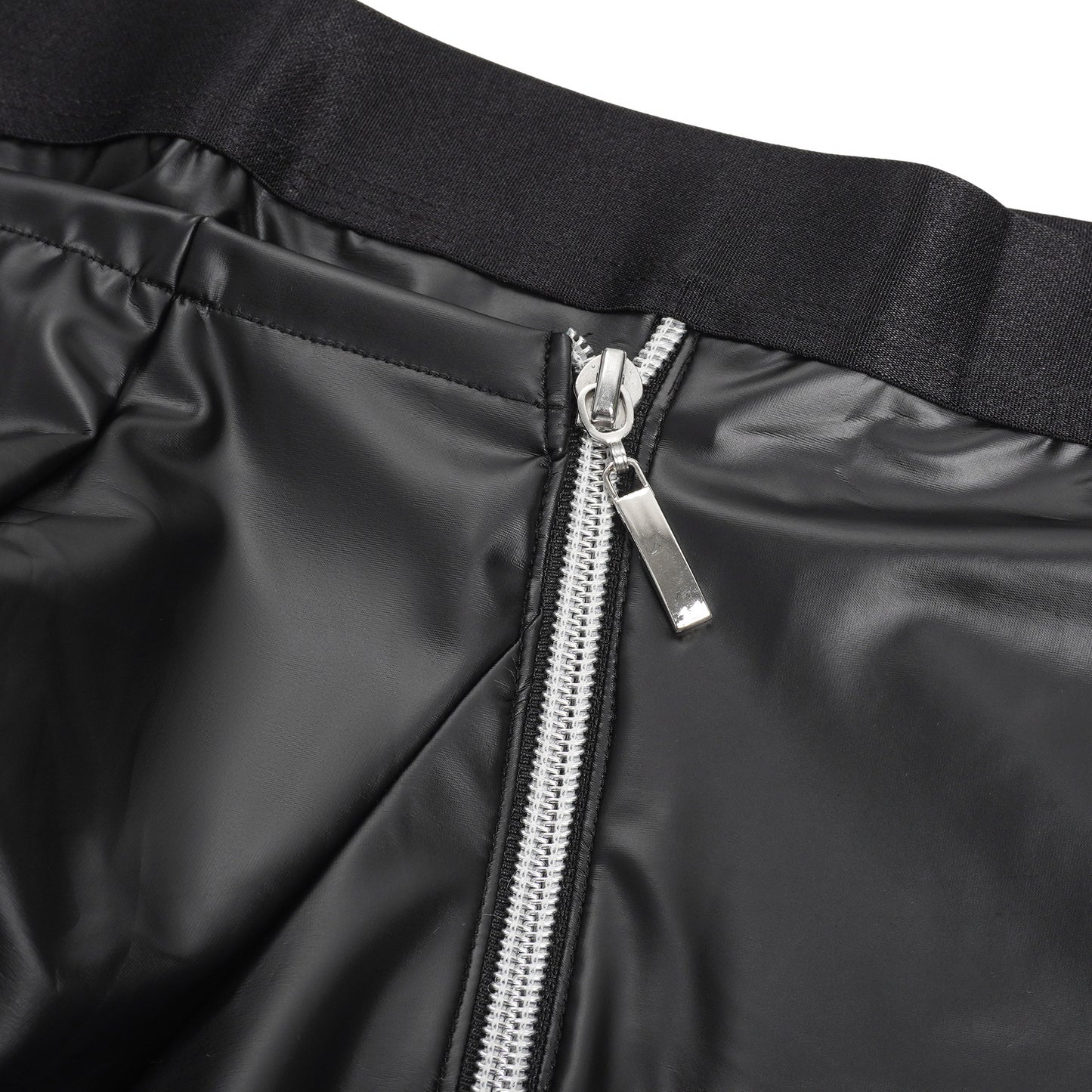 Herren Wetlook Boxer in Lederoptik mit Reißverschlüssen – Schwarz - MP319