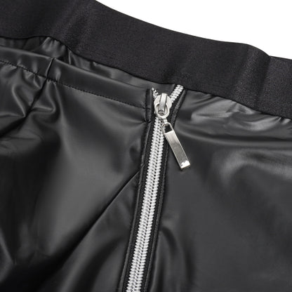 Herren Wetlook Boxer in Lederoptik mit Reißverschlüssen – Schwarz - MP319