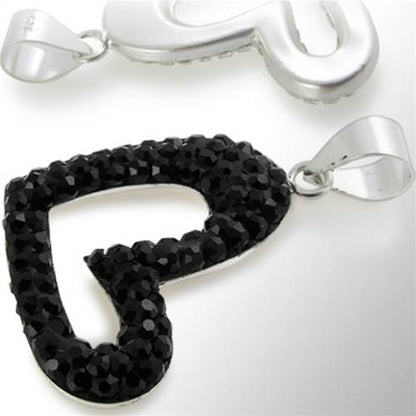 925 Sterling Silber 3D Herz Schwarz Anhänger Strass Zirkonia Kette Ø 23mm